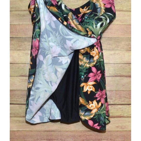 Alisha Levine One Piece Hawaiian Floral Bathing Swimsuit Size 14 Wrap Skirted - Picture 4 of 9